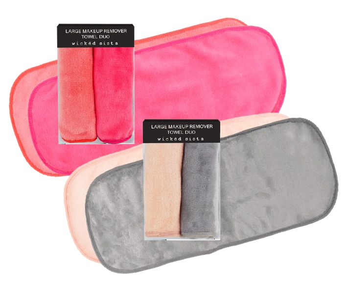 Wicked Sista Large Makeup Remover Towel Duo Coral/Pink or Blush/Grey