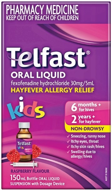 Telfast Hayfever Allergy Relief Kids Raspberry Flavour 150mL