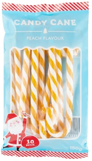 10 Pack Peach Flavour Candy Canes 150g