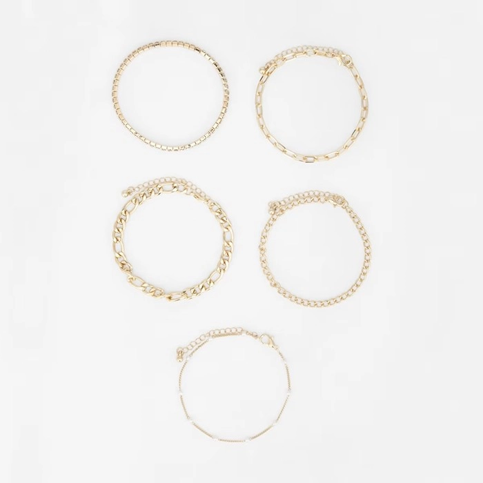 5 Pack Chain and Diamante Bracelet - Gold Tone