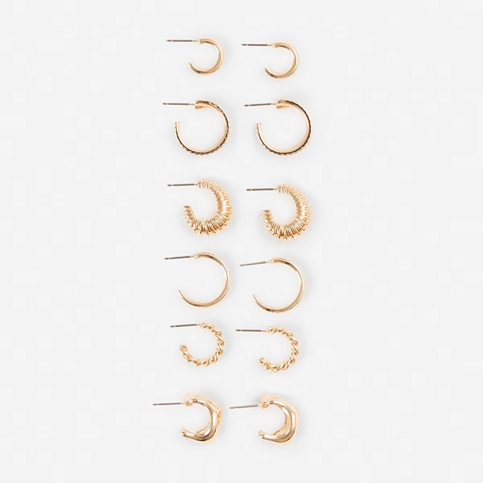 6 Pack Chunky Mini Hoop Earrings