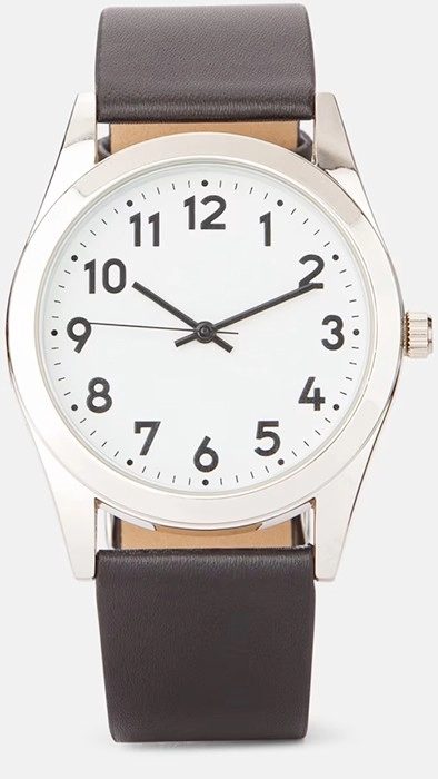 Mens Classic Analogue Watch with Silver Case & Black Strap