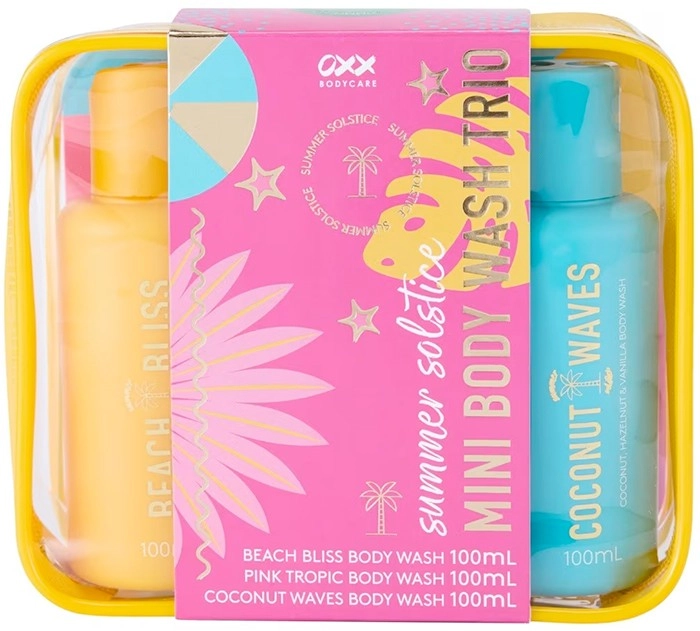 OXX Bodycare Summer Solstice Mini Body Wash Trio - Beach Bliss, Pink Tropic & Coconut Waves