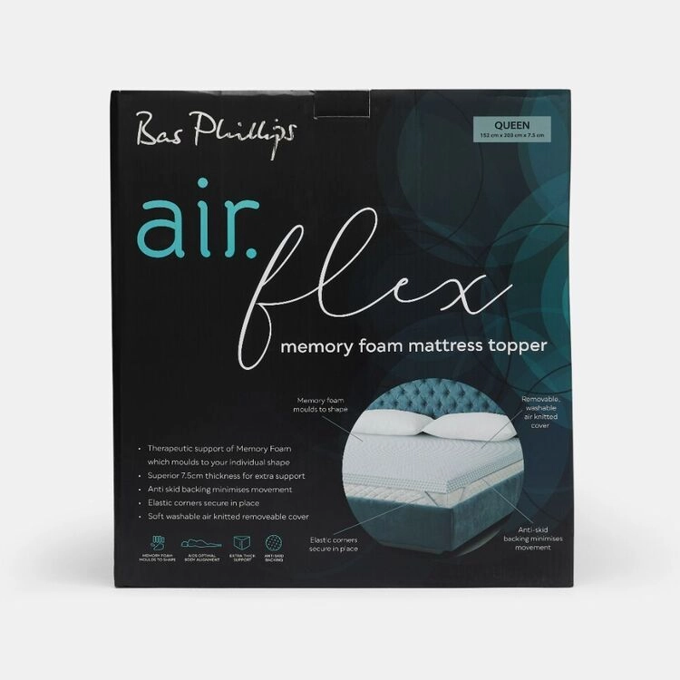 Bas Phillips Airflex Memory Foam Topper 7.5 cm Queen Bed White