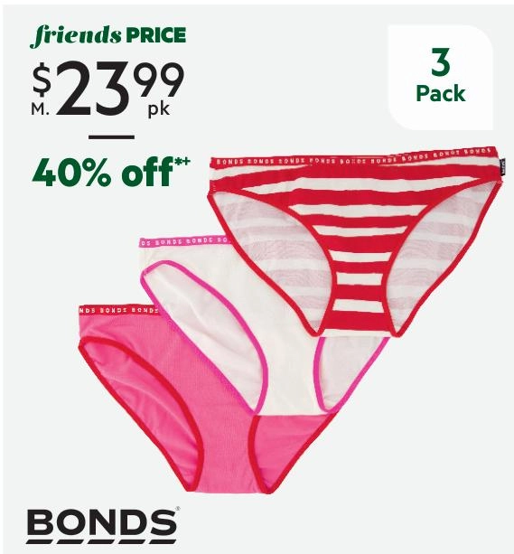 Bonds Women's Hipster Bikini 3 Pack Stripe Pink