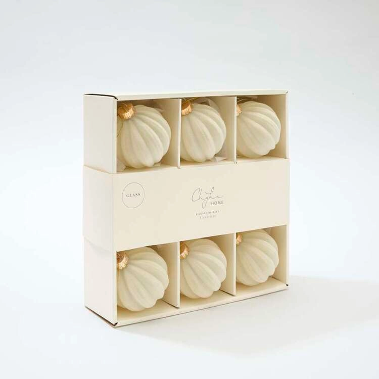 Chyka Home 8 cm Flocked Baubles Cream 9 Pack