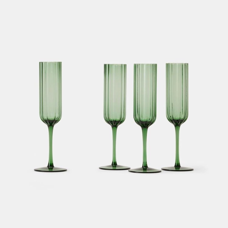 Chyka Home Dawn 200 ml 4-Piece Champagne Flute Set Green