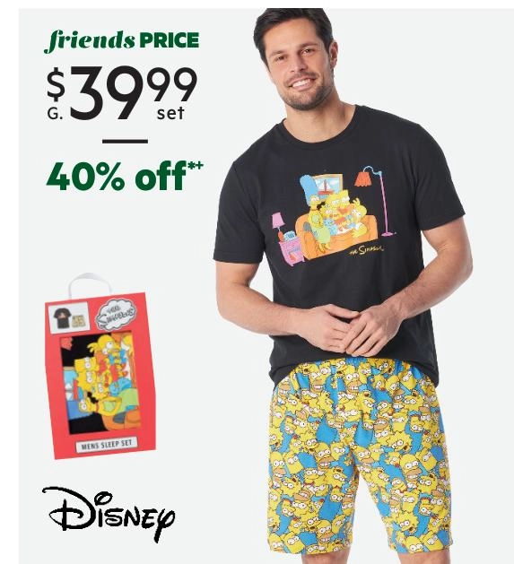 Disney The Simpsons Short Sleeve PJ Gift Box Set Black