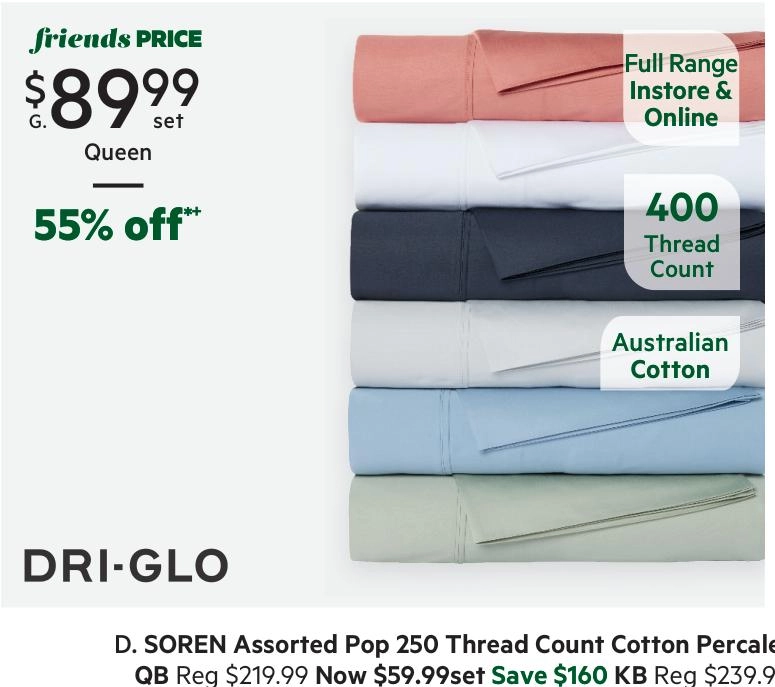 Dri Glo 400 Thread Count Australian Cotton Sheet Set