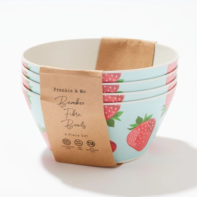 Frankie & Me Strawberry 14 cm Bamboo Bowls 4 Pack