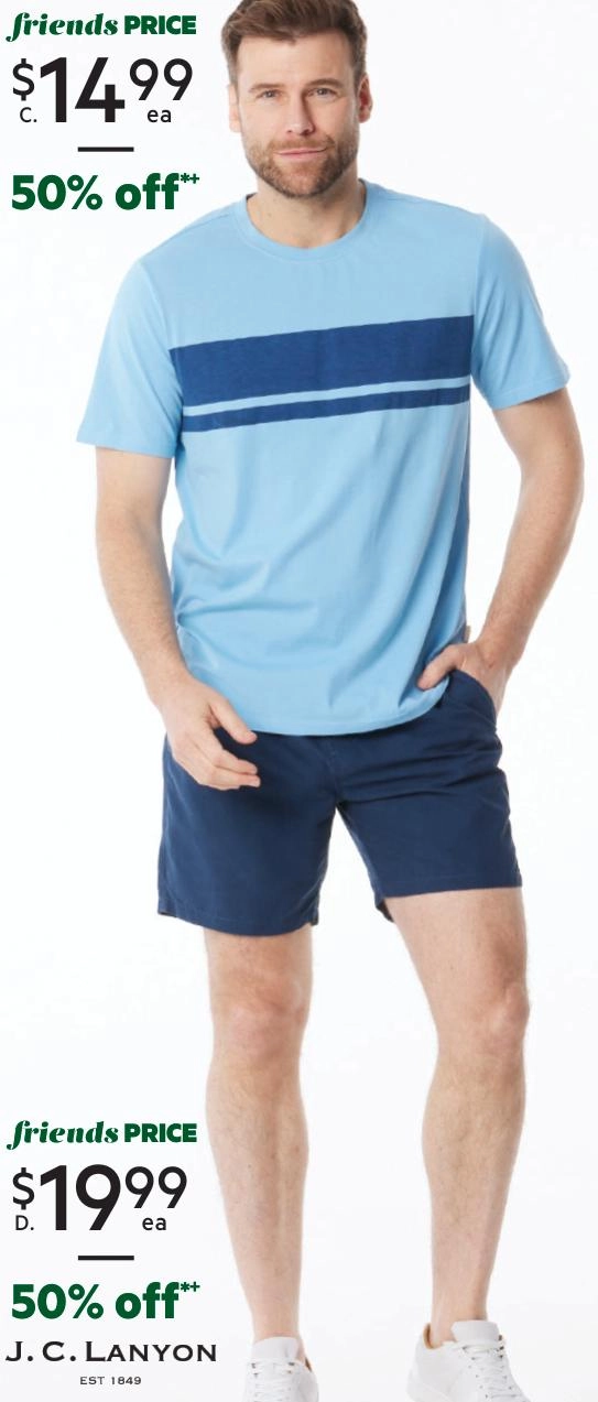 JC Lanyon Men’s Bishop Chest Stripe Crew Neck Tee Light Blue