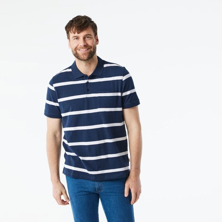 JC Lanyon Men’s Nelson Short Sleeve Pique Yarn Dye Stripe Polo Navy