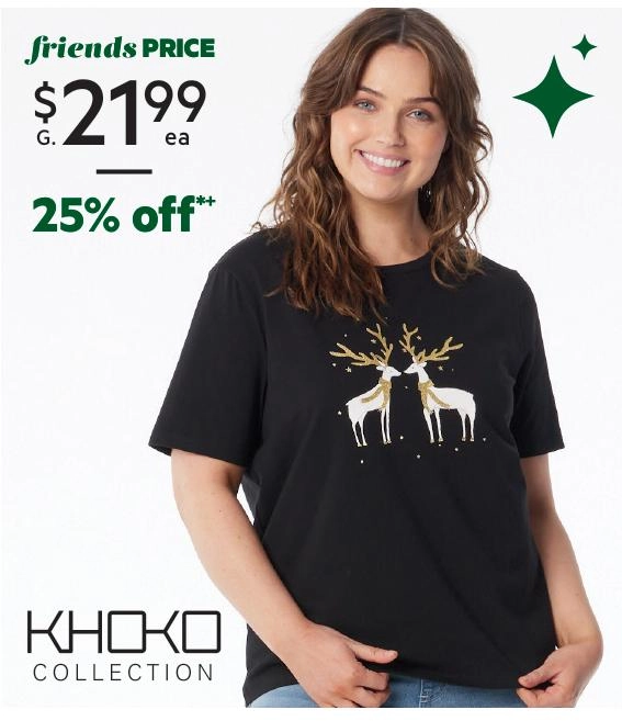 Khoko Collection Christmas Tee Shirt Reindeer Reindeer Print