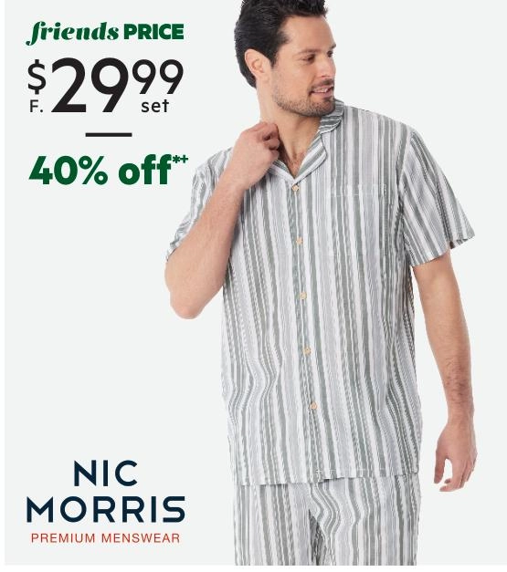 Nic Morris Men's Cotton Poplin Short PJ Set Stripes Green Stripe