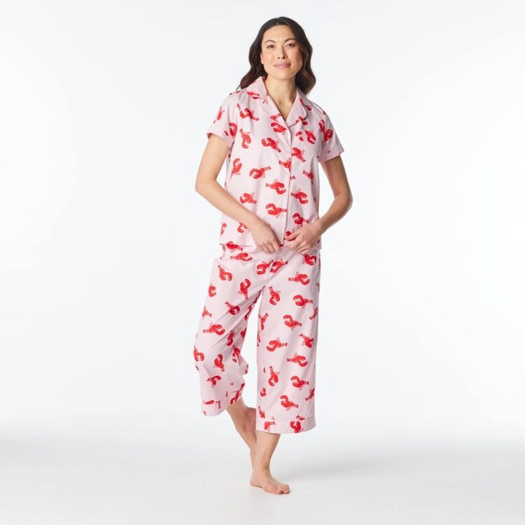 Sash & Rose Women's Cotton Poplin Pyjama Set Lobster