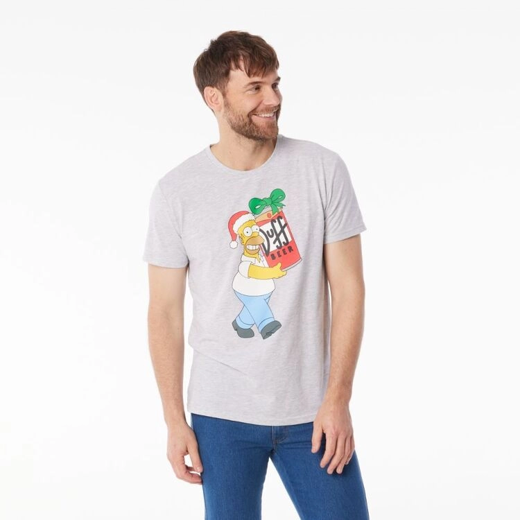 Simpsons Men's Homer Duff Xmas Tee Grey