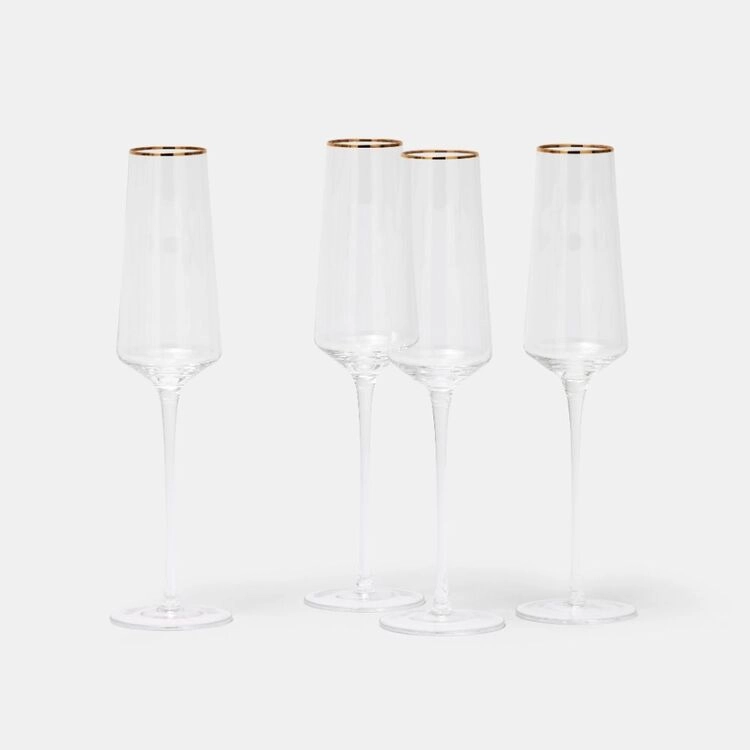 Soren Gold Rim 4-Piece Champagne Flute Set