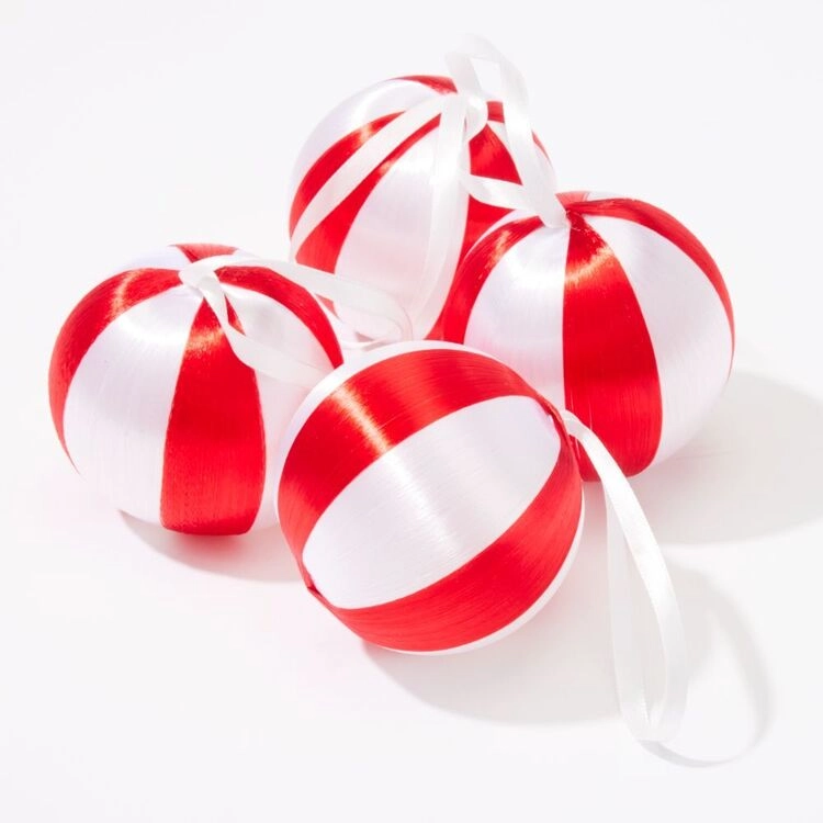 Soren Stripe Tree Baubles Red/White 4 Pack