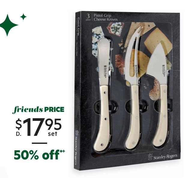 Stanley Rogers Pistol Grip 3-Piece Cheese & Knife Set Cream