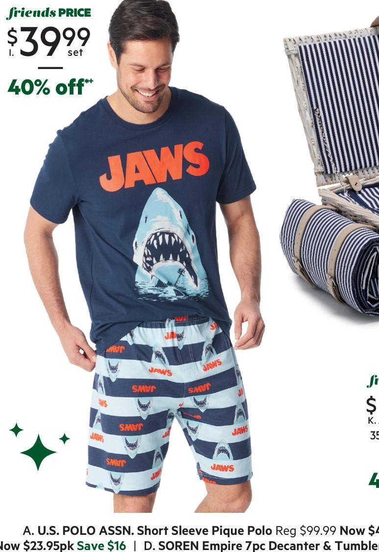 Universal Men's Jaws Short Sleeve PJ Gift Box Set Navy