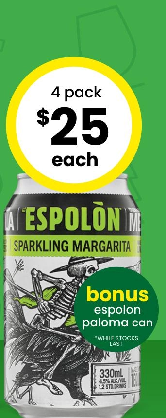 Espolon Tequila Sparkling Margarita Can 330ml 4 Pack