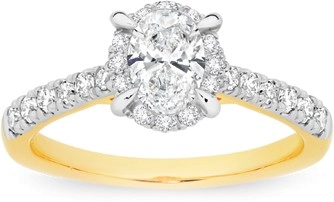 18ct Gold Diamond Oval Solitaire Framed Ring