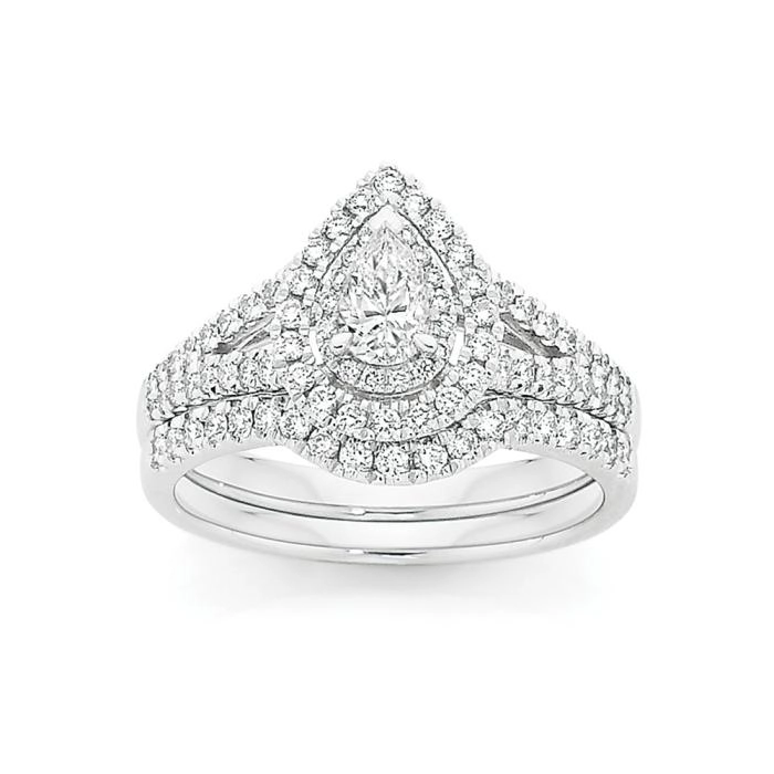 18ct White Gold Diamond Pear Shape Bridal Set