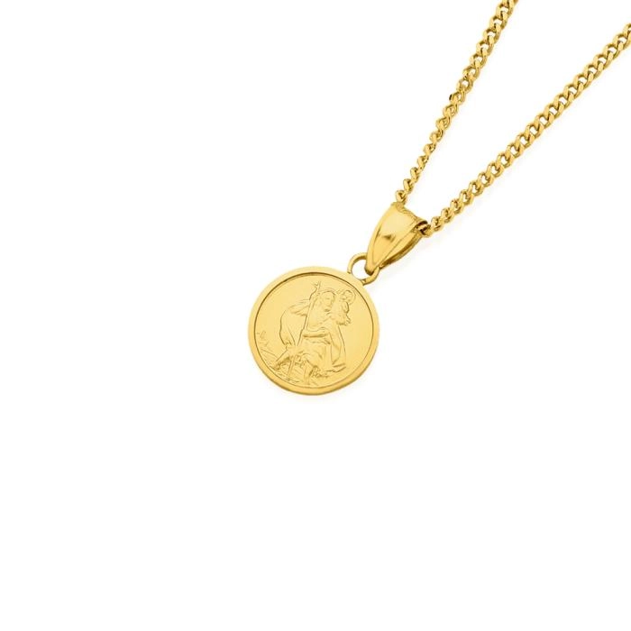 9ct Gold 10mm Solid St. Christopher Round Medal