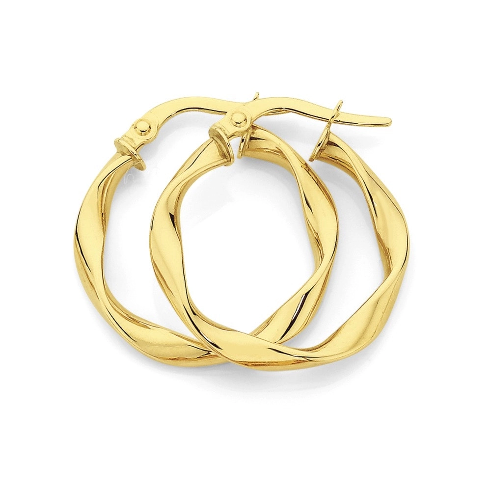 9ct Gold 15mm Ribbon Twist Hoop Earrings