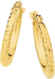 9ct Gold 2x10mm Diamond Cut Hoop Earrings