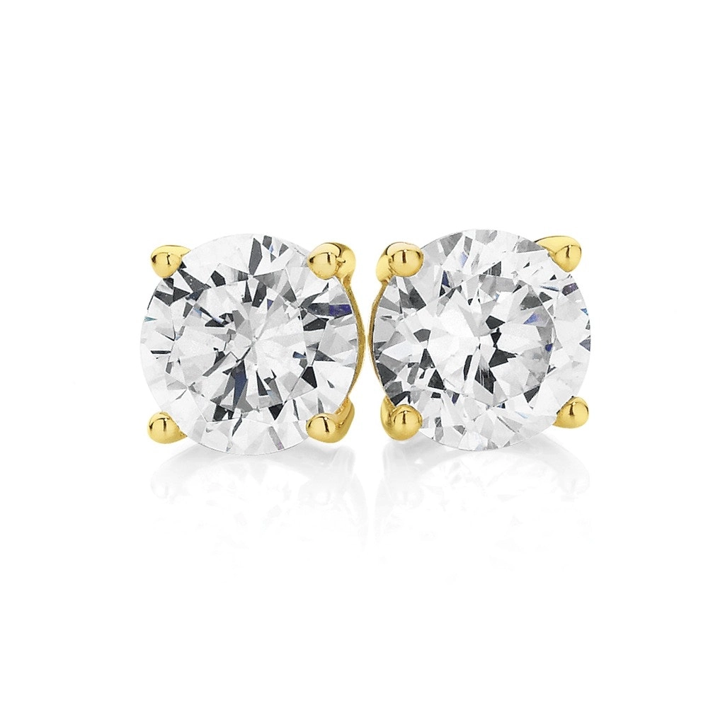 9ct Gold 6mm Cubic Zirconia Round Stud Earrings