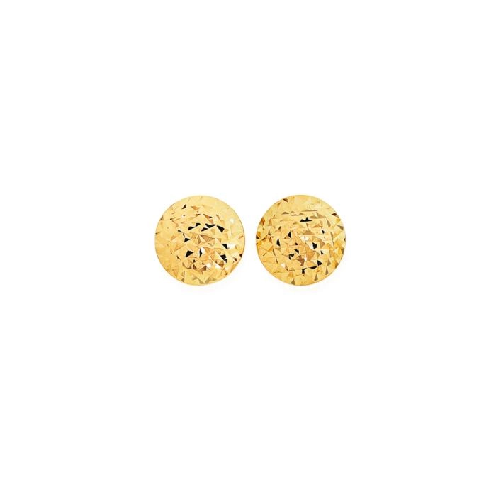 9ct Gold 8mm Diamond-Cut Button Stud Earrings