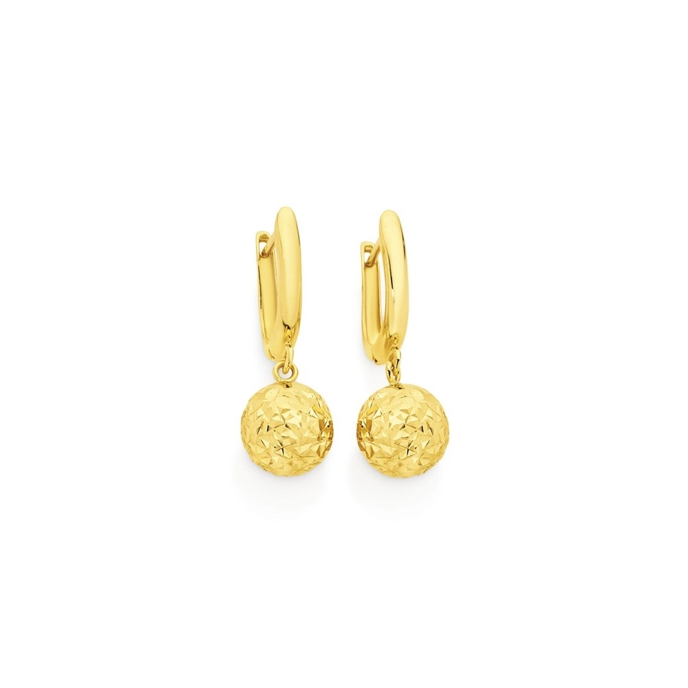 9ct Gold Ball Drop Huggie Earrings