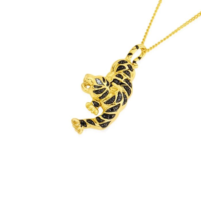 9ct Gold Black Diamond Stripes Tiger Gents Pendant