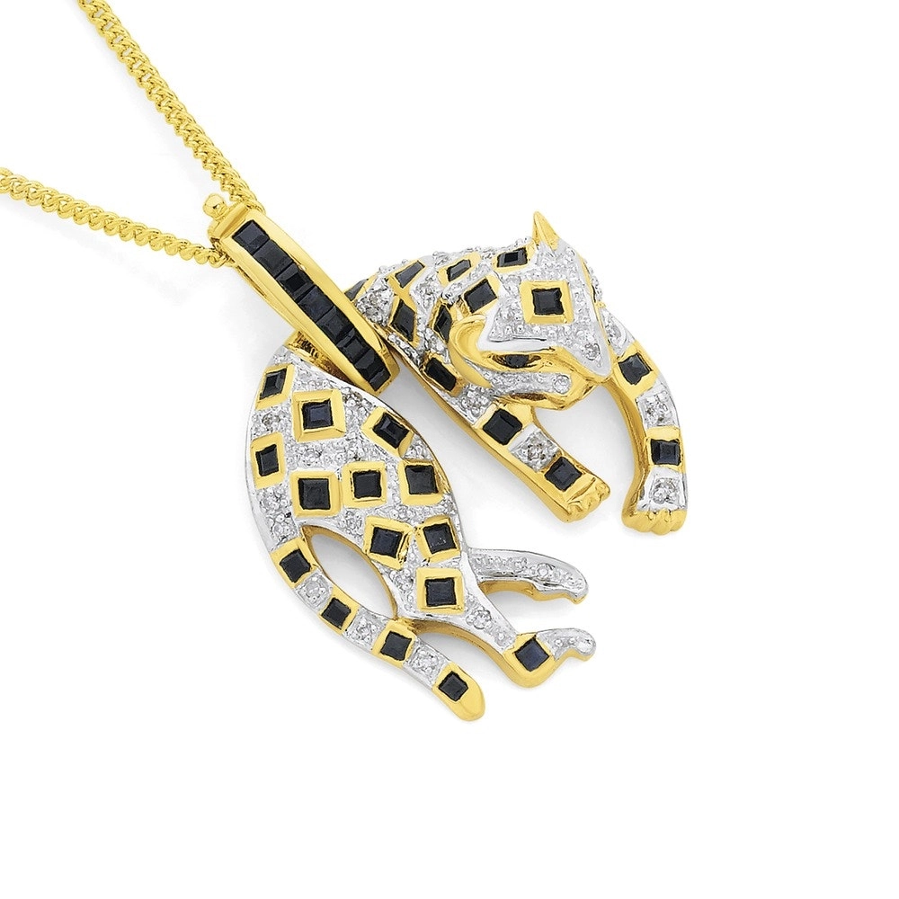 9ct Gold Black Sapphire & Diamond Leopard Enhancer Pendant