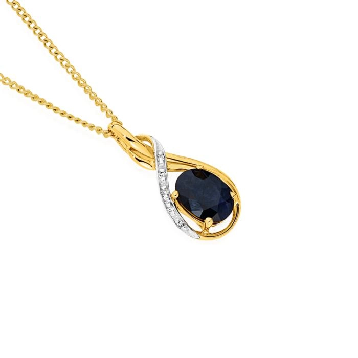 9ct Gold Black Sapphire & Diamond Pendant