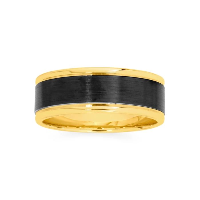 9ct Gold & Black Zirconium Gents Ring