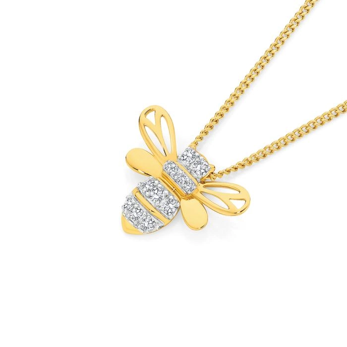 9ct Gold Cubic Zirconia Bumble Bee Pendant