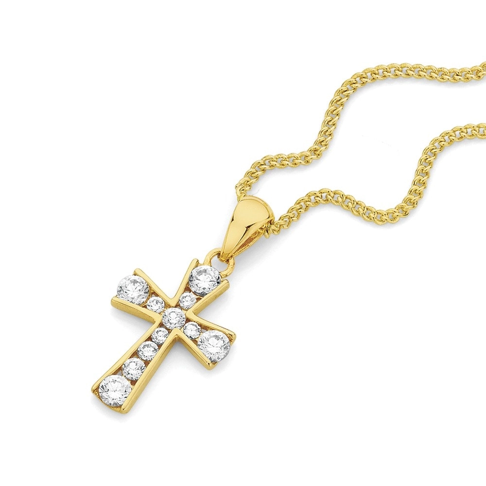 9ct Gold Cubic Zirconia Small Cross Pendant