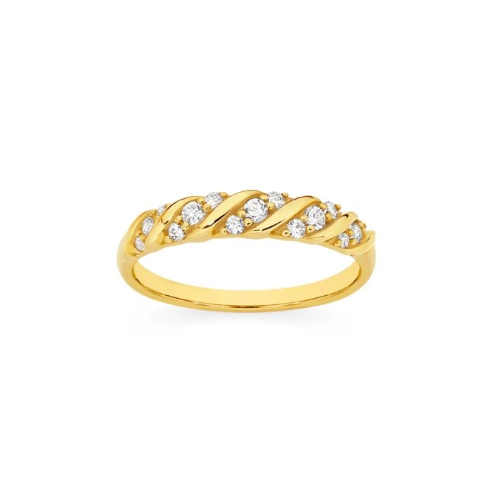 9ct Gold Cubic Zirconia Wave Ring