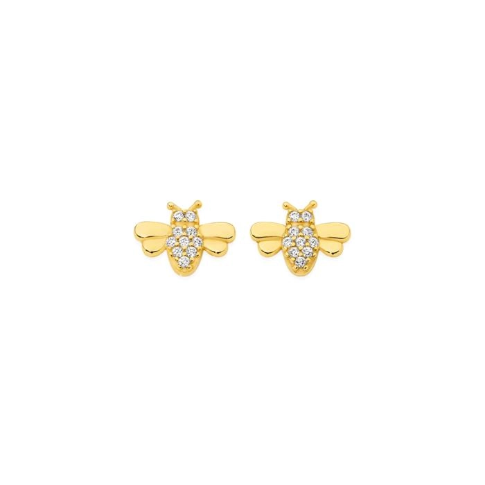 9ct Gold Cubic Zirconia/Polish Bumble Bee Stud Earrings