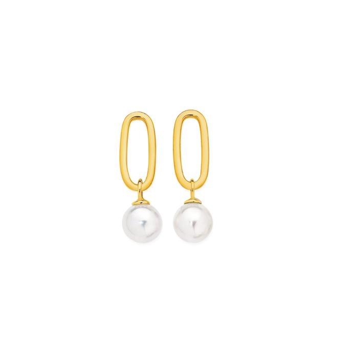 9ct Gold Cultured Fresh Water Pearl Paper Clip Drop Stud Earrings