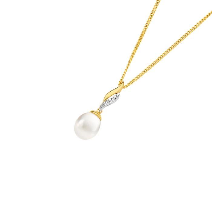 9ct Gold Cultured FreshWater Pearl & Diamond Slider Pendant