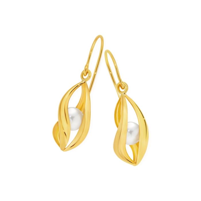 9ct Gold Cultured Freshwater Pearl Twist Hook Earrings