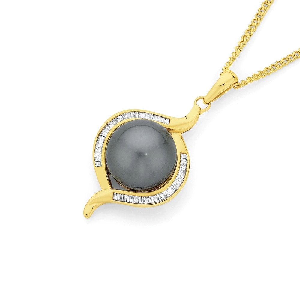 9ct Gold Cultured Tahitian Pearl & Diamond Pendant