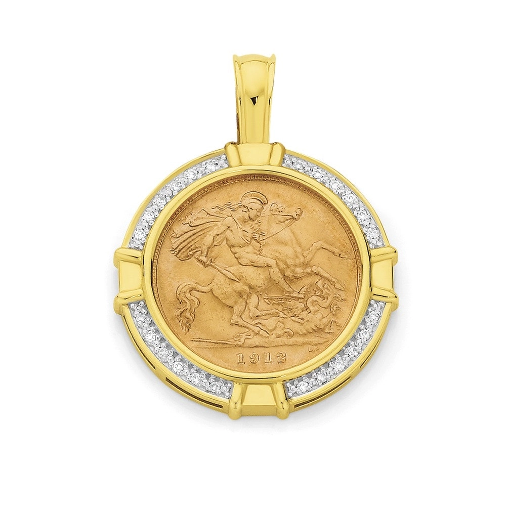 9ct Gold Diamond 22ct Half Sovereign Pendant