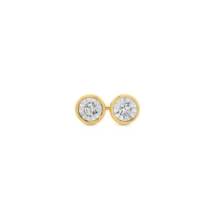 9ct Gold Diamond Bezel Stud Earrings