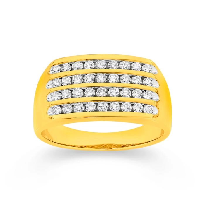 9ct Gold Diamond Channel Set Gents Ring