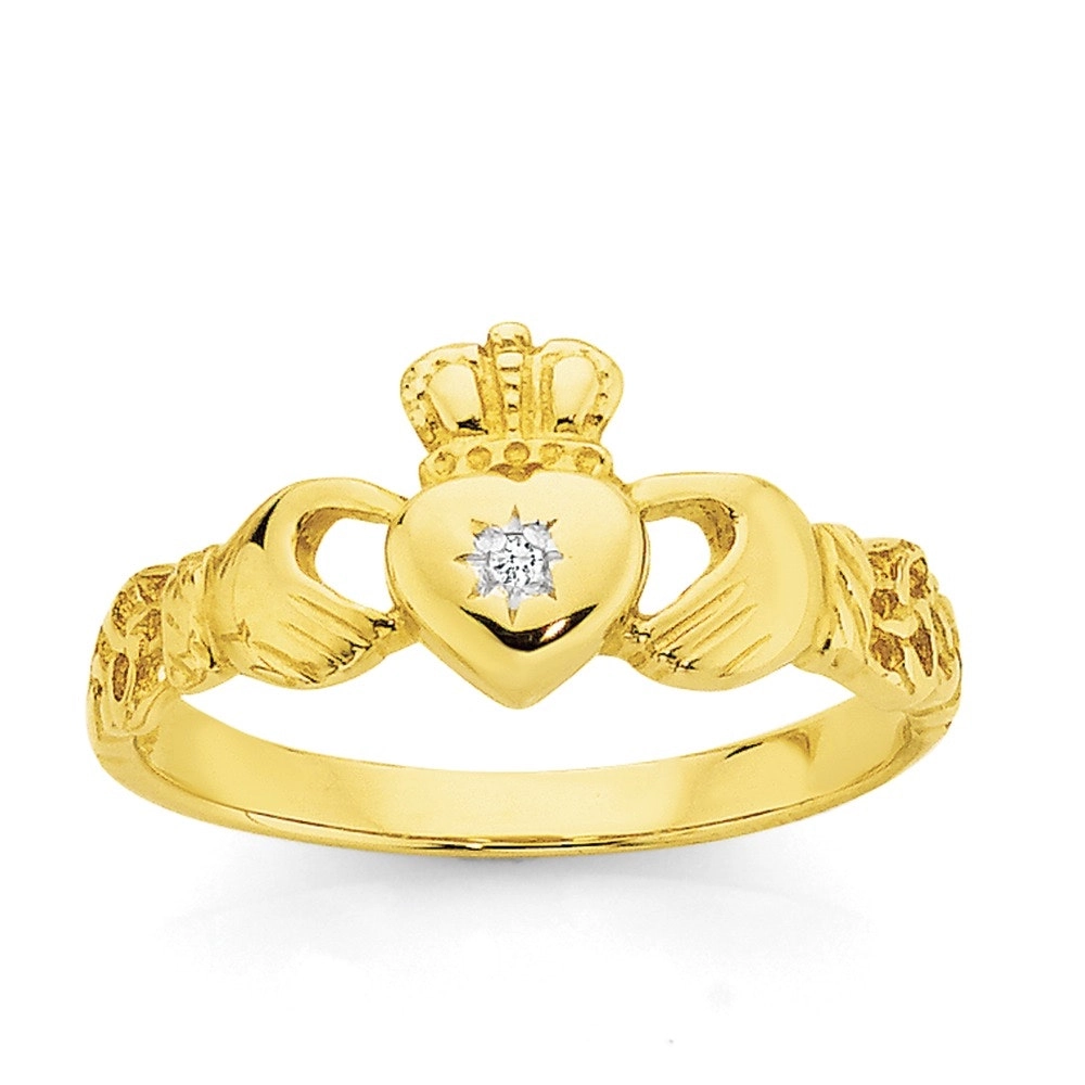 9ct Gold Diamond Claddagh Ring