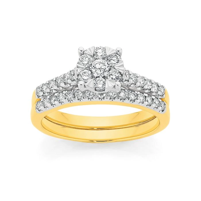 9ct Gold Diamond Cluster Bridal Set